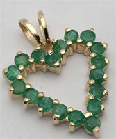 14k Gold And Emerald Heart Pendant
