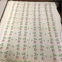 Hand Sewn Quilt With Floral Embroidery