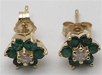 14k Gold, Diamond And Emerald Earrings