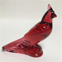 Baccarat France Red Glass Bird Sculpture