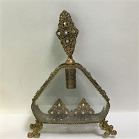 Brass And Beveled Glass Ornate Bottle