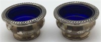 Pair Of Sterling Silver And Cobalt Master Salts