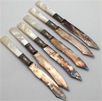 Set Of 6 Mother Of Pearl And Sterling Knives
