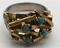 Gold Tone Ring With Blue Stones