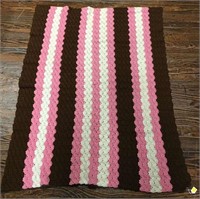 Pink, Brown & Cream Crochet Blanket
