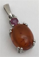 Sterling Silver Pendant With Amber