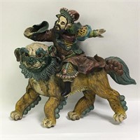 Oriental Pottery Fudog And Rider Sculpture