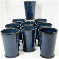 9pc Jugtown Pottery Large Blue Glazed Cups