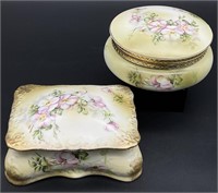 2pc Nippon Hand Painted Porcelain Vanity Set