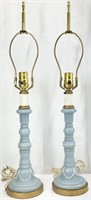 Pair of Frosted Pale Blue Glass Lamps