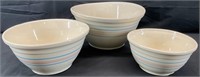 3pc McCoy Pottery Pink & Blue Stripe Mixing Bowls