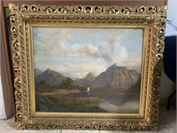 Antique Landscape O/C, Large Ornate Frame