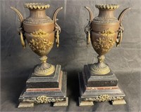 Pair, Early French Style Marble Base Urns