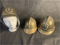 3 Antique Brass French Firefighter's Helmets