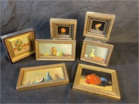 7 Miniature Paintings on Board, Framed
