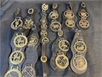 10 Antique Brass & Leather Horse Harnesses