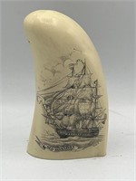 Signed old Ironsides reproduction Scrimshaw tooth