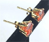 New 14K Yellow Gold & 2Ct Orange Opal Stud Earring