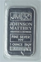 1 ozt Silver .999 Johnson Matthey Bar