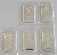 5 - 1 ozt Silver .999 Sunshine Mint Bars