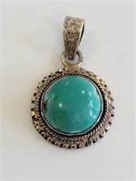 NA Sterling Silver Round Cabochon Turquoise Pendan