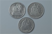 3 - Liberty Seated Half Dimes (42, 58 and 62)