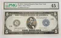 $5 Federal Reserve Note NY FR#851c PMG 45EPQ