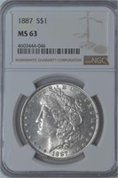 1887 Morgan Silver Dollar NGC MS63