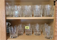 Two shelves of rocks glasses (20+)