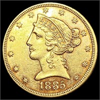 1885 $5 Gold Half Eagle CLOSELY UNCIRCULATED
