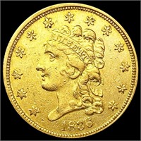 1836 $2.50 Gold Quarter Eagle ABOUT UNCIRCULATED