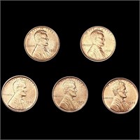 (5) 1909 Wheat Cents CLOSELY UNCIRCULATED