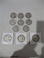 11 Franklin Half Dollars (6 of 11 Mint Marked)