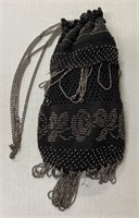(B)  
Silver Tone Beaded Crocheted Drawstring