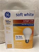 (12x bid)GE 4pk Soft White 100W Lightbulbs