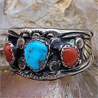 NAVAJO SIGNED CHARLEY STERLING SILVER TURQUOISE &