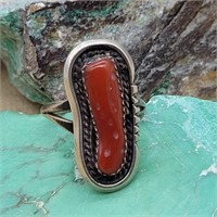 STERLING SILVER W/ CORAL RING SZ 7