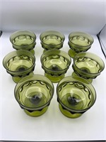 8 Vintage Green Glass Cups King's Crown Green