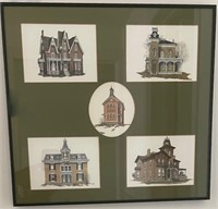 Framed Collage of Early Homes 19 x 17 1/2