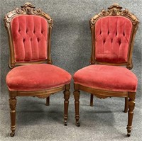 Carved Victorian Button Tufted Chairs