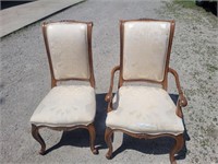 Vintage  Armed Baker Chairs w Silk Needs Replaced