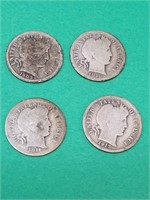 4 - Silver Barber Dime Coins 05,11,13 & 16