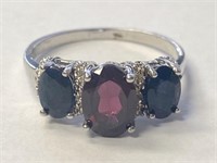 Garnet and Sapphire Sterling Silver Ring