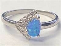 1/4CT Blue Opal Sterling Silver Ring