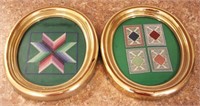 Pair framed oval needlepoints - 8 x 7