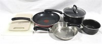 Lot of Pots and Pans with Cutting Board