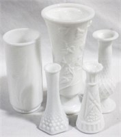 5 pc. Assorted Milk Glass Vases