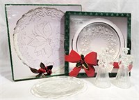 Glass Holiday Trays & 2 Glass Angel Candle Holders