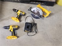 2 Dewalt Drills, Circular Saw And Battery