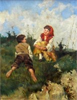 Unknown Girl and Boy on Hillside 19.5" x 15.5" (49